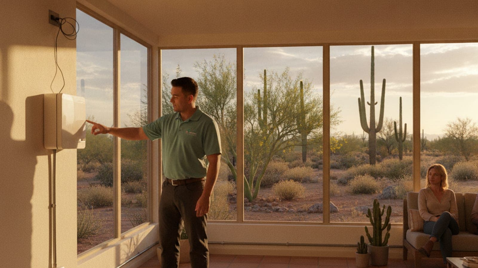 Enclosed Arizona room with large windows and a wall-mounted mini split in a Tucson home