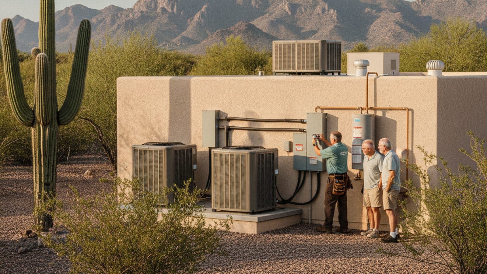 Single-story stucco home in a Green Valley neighborhood with a Santa Rita mountain view and desert landscaping